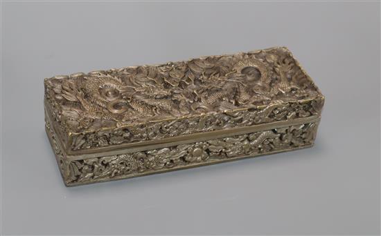 A Chinese plated quill box length 20cm